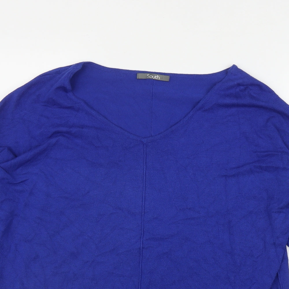South Womens Blue V-Neck  Viscose Pullover Jumper Size 12