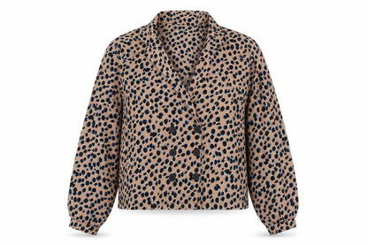 Boohoo Womens Brown Animal Print Polyester Basic Button-Up Size 14 Collared