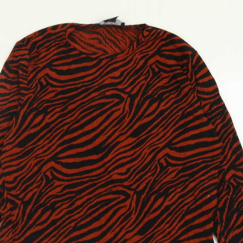 Primark Womens Orange Animal Print Viscose Cropped T-Shirt Size S Crew Neck