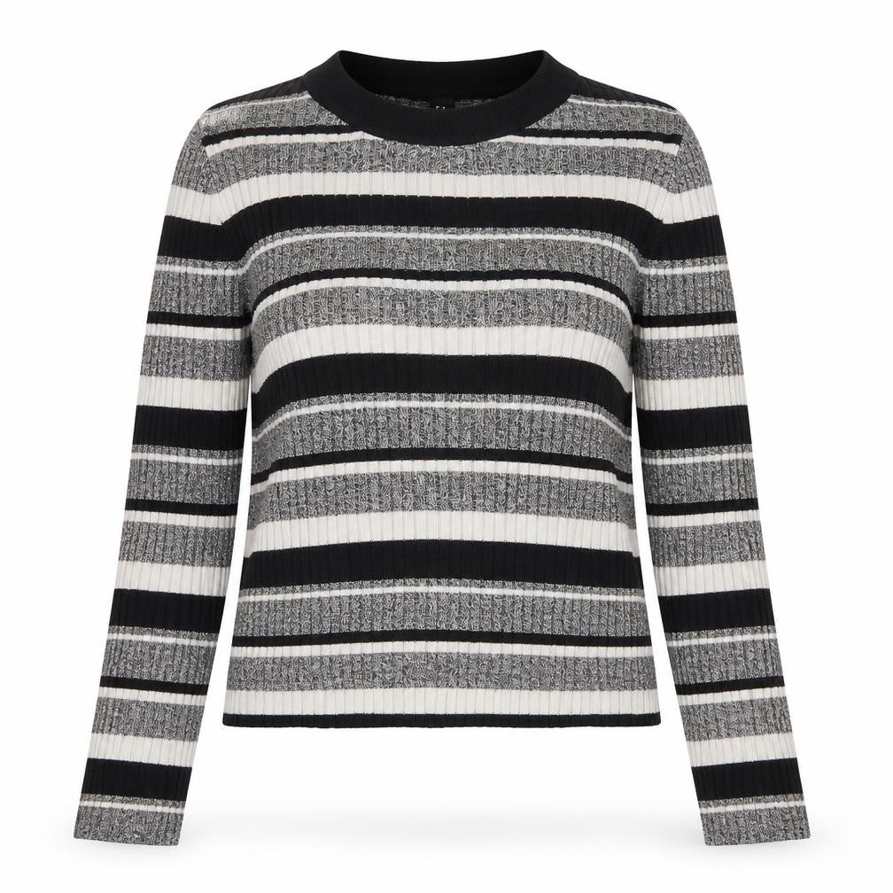 H&M Womens Grey Striped Viscose Cropped T-Shirt Size S Crew Neck