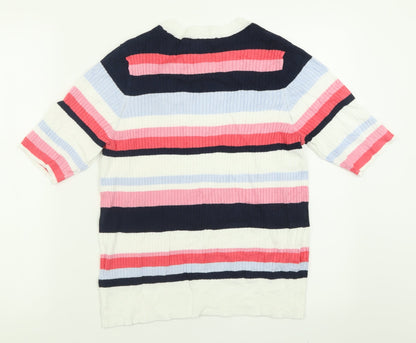 Preloved Marks and Spencer Womens Pink Crew Neck Striped Viscose Pullover Jumper Size 16 - Back