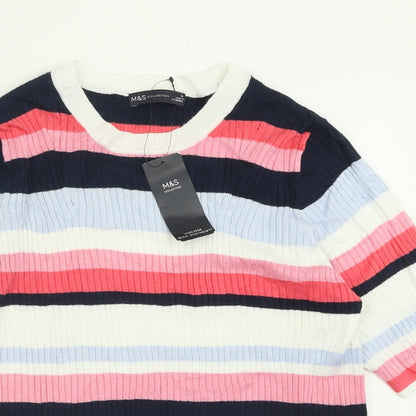 Preloved Marks and Spencer Womens Pink Crew Neck Striped Viscose Pullover Jumper Size 16 - Detail
