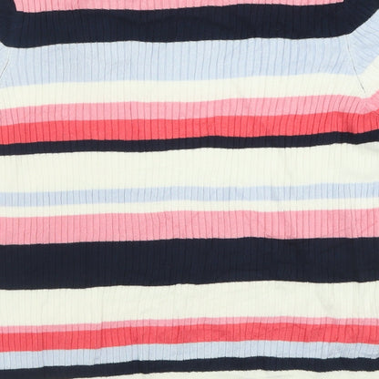 Preloved Marks and Spencer Womens Pink Crew Neck Striped Viscose Pullover Jumper Size 16 - Label