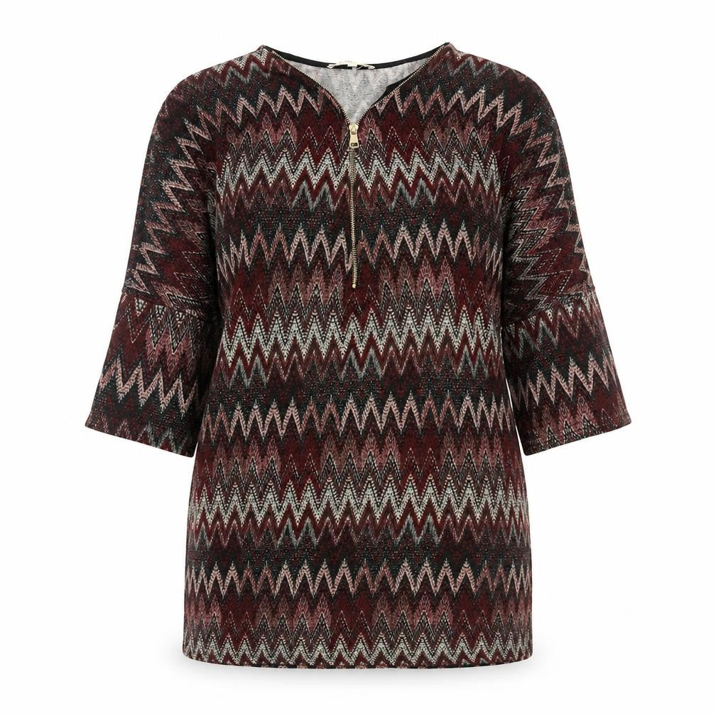 Voulez-Vous Womens Red V-Neck Geometric Polyester Pullover Jumper Size L