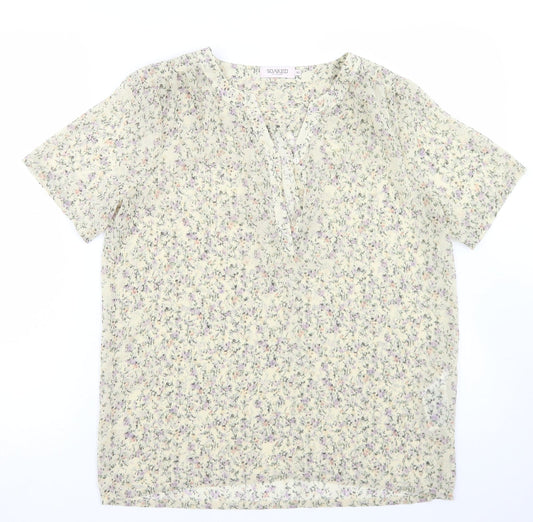soaked Womens Beige Floral Polyester Basic Blouse Size XS Round Neck