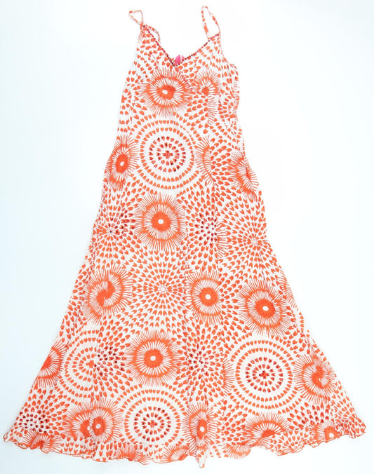 Satsu Womens Orange Geometric Cotton Trapeze & Swing  Size 8  Round Neck