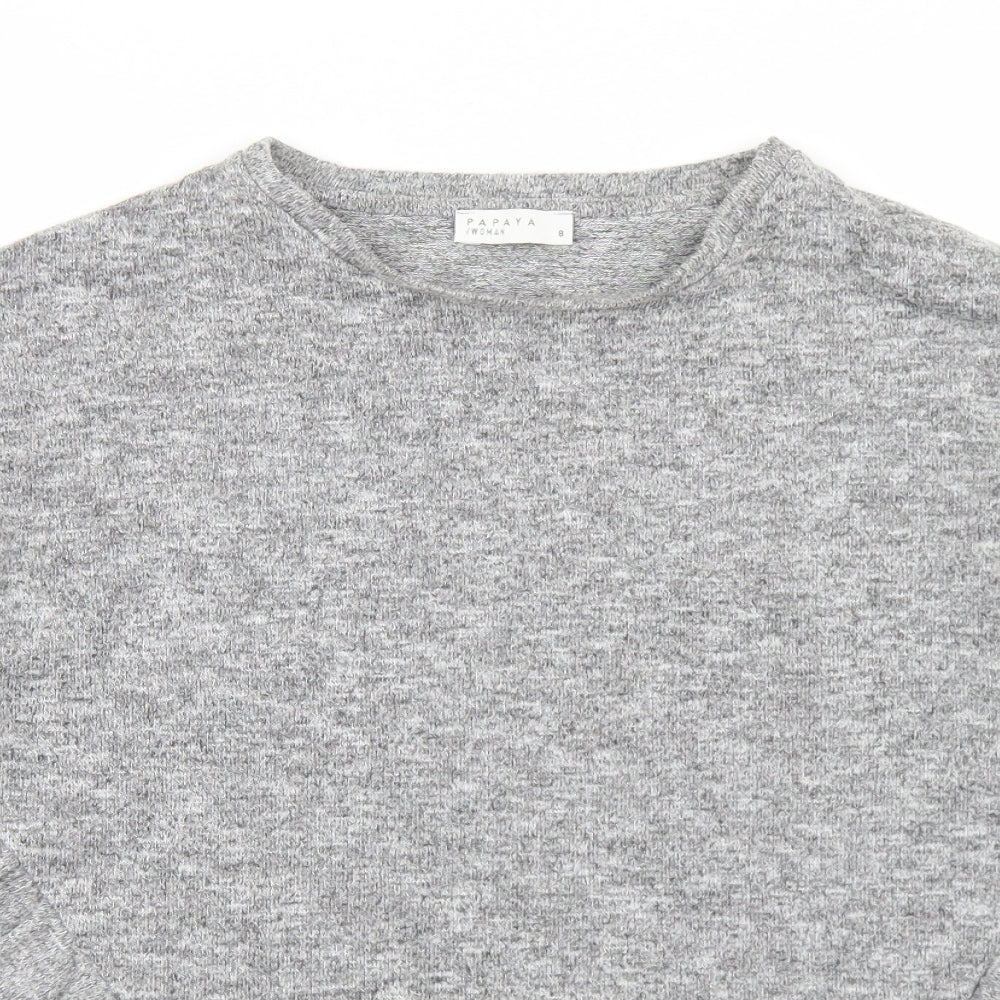 Papaya Womens Grey  Polyester Basic T-Shirt Size 8 Round Neck