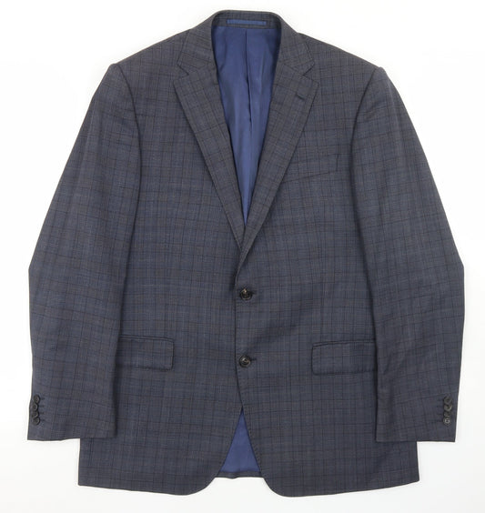 Marks and Spencer Mens Grey Plaid Wool Jacket Blazer Size 40