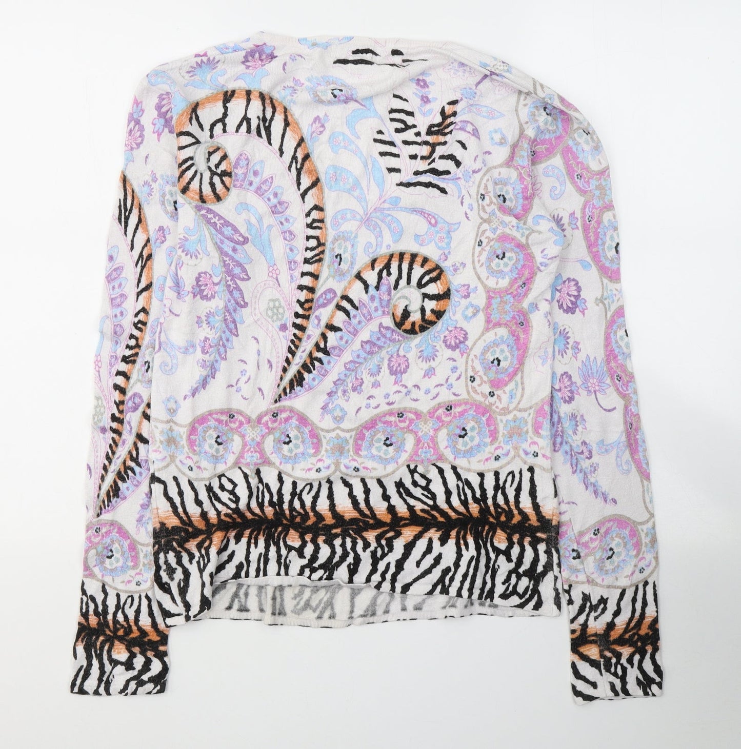 TIFFANY  Womens White Paisley Polyester Jersey T-Shirt Size 10 Round Neck