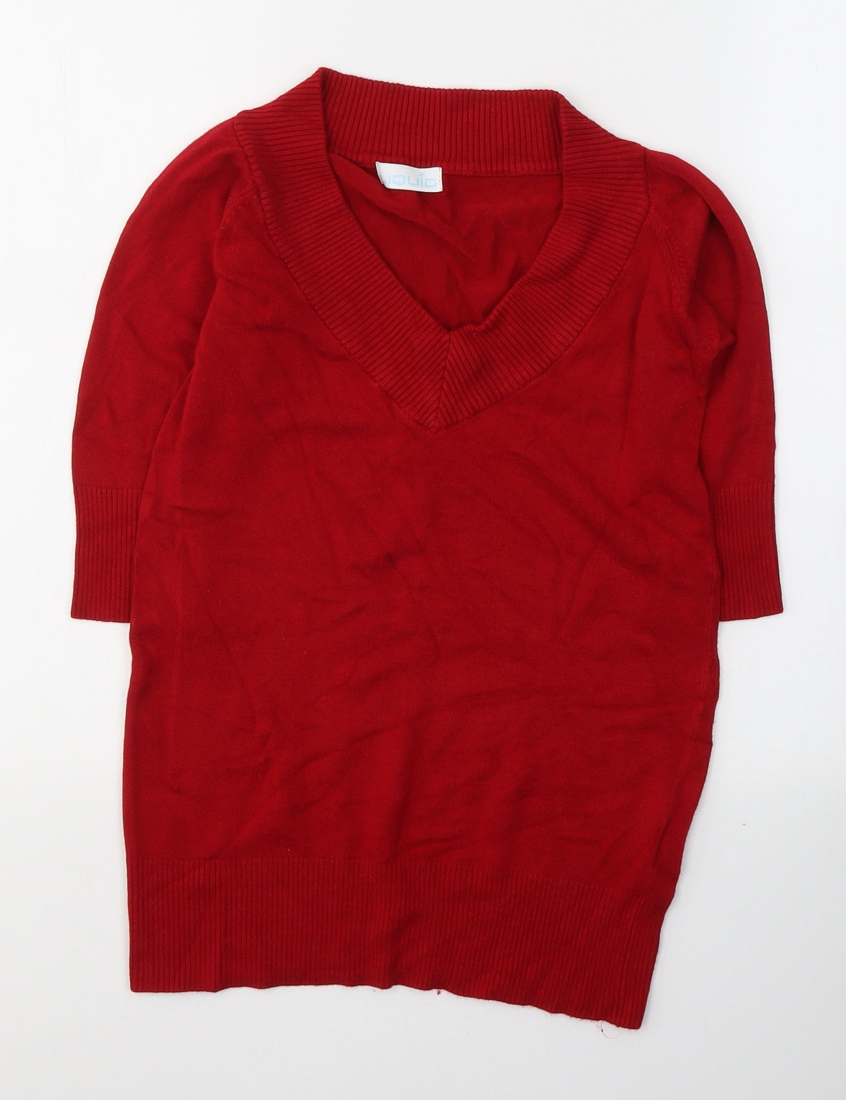 Liquid Womens Red  Viscose Basic Blouse Size S V-Neck