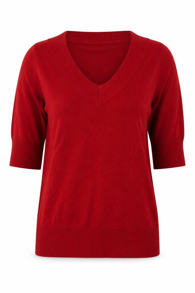 Liquid Womens Red  Viscose Basic Blouse Size S V-Neck