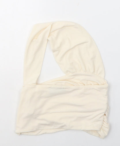 PRETTYLITTLETHING Womens Ivory  Polyester Cropped Blouse Size 8 One Shoulder