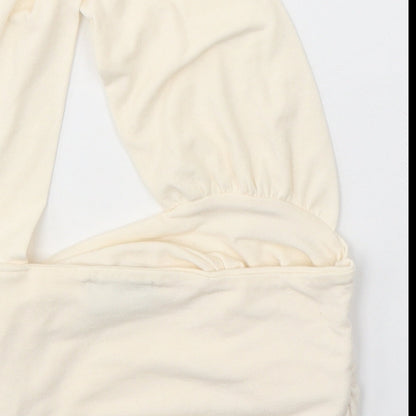 PRETTYLITTLETHING Womens Ivory  Polyester Cropped Blouse Size 8 One Shoulder