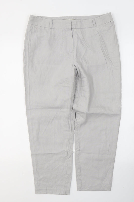 Marks and Spencer Womens Grey  Linen Cropped Trousers Size 30 in L23.5 in Regular Button