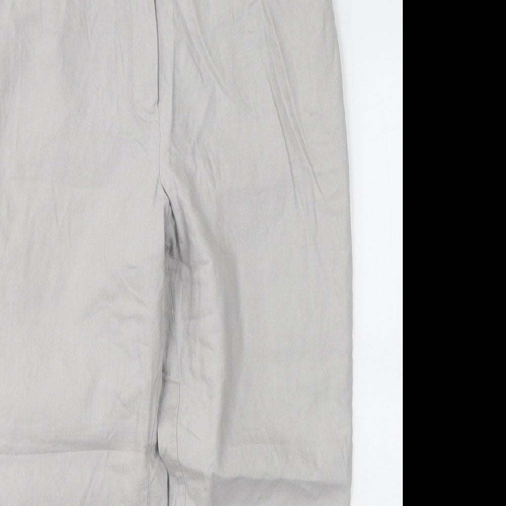 Marks and Spencer Womens Grey  Linen Cropped Trousers Size 30 in L23.5 in Regular Button