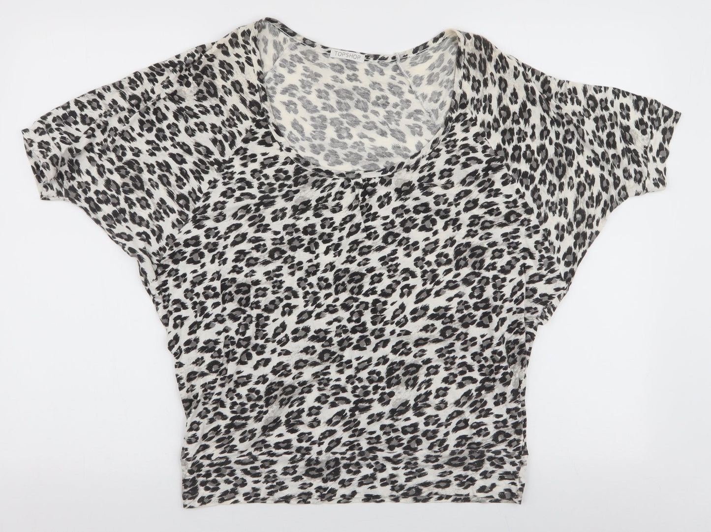 Topshop Womens Grey Animal Print 100% Cotton Jersey T-Shirt Size 10 Round Neck