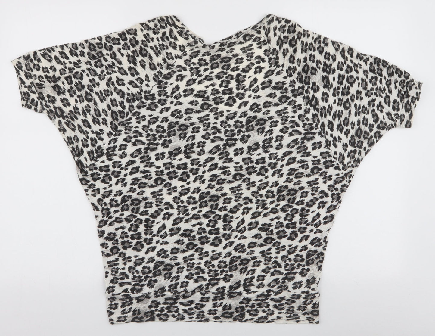Topshop Womens Grey Animal Print 100% Cotton Jersey T-Shirt Size 10 Round Neck