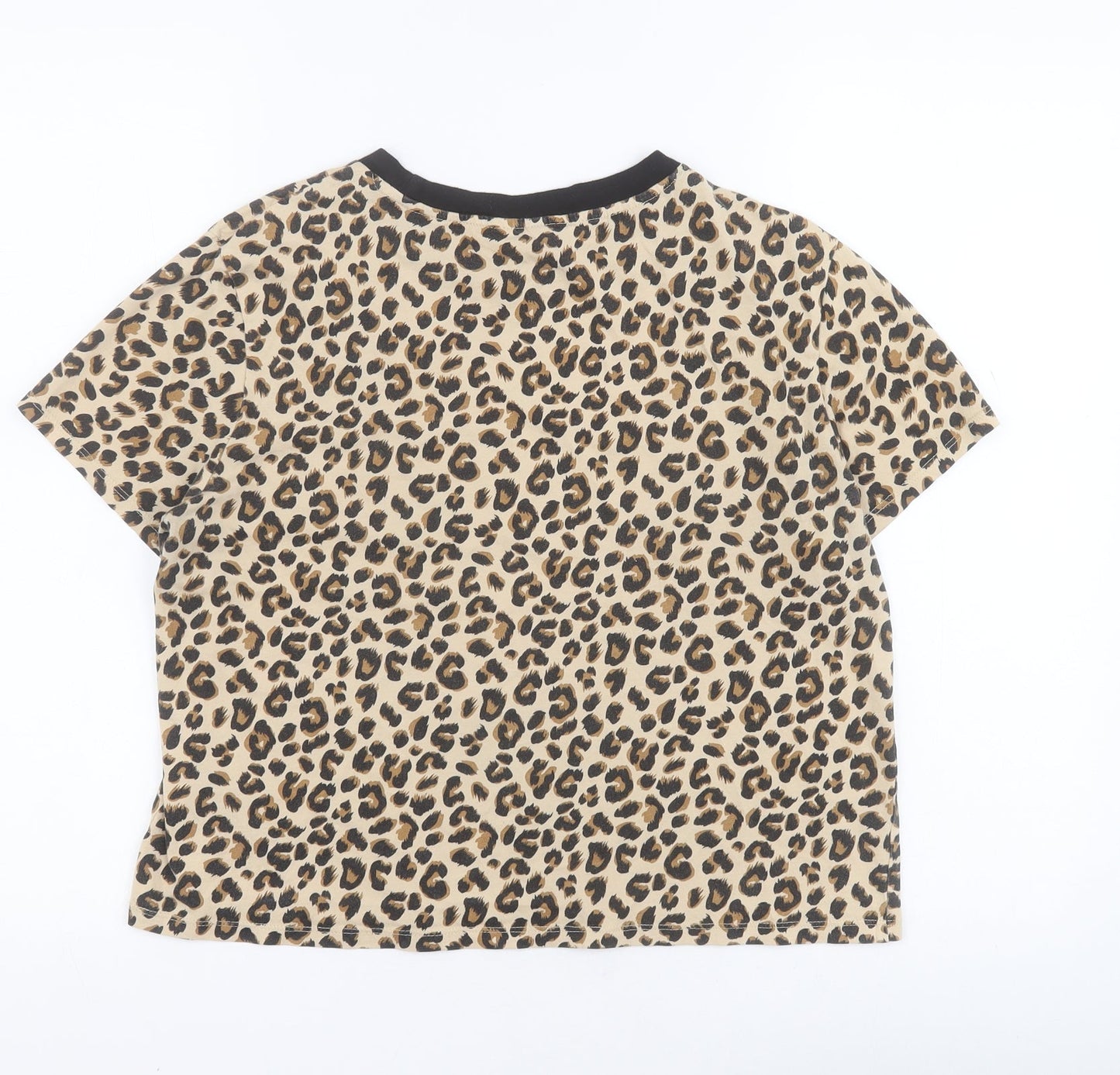 H&M Girls Brown Animal Print 100% Cotton Pullover Polo Size M Round Neck Pullover