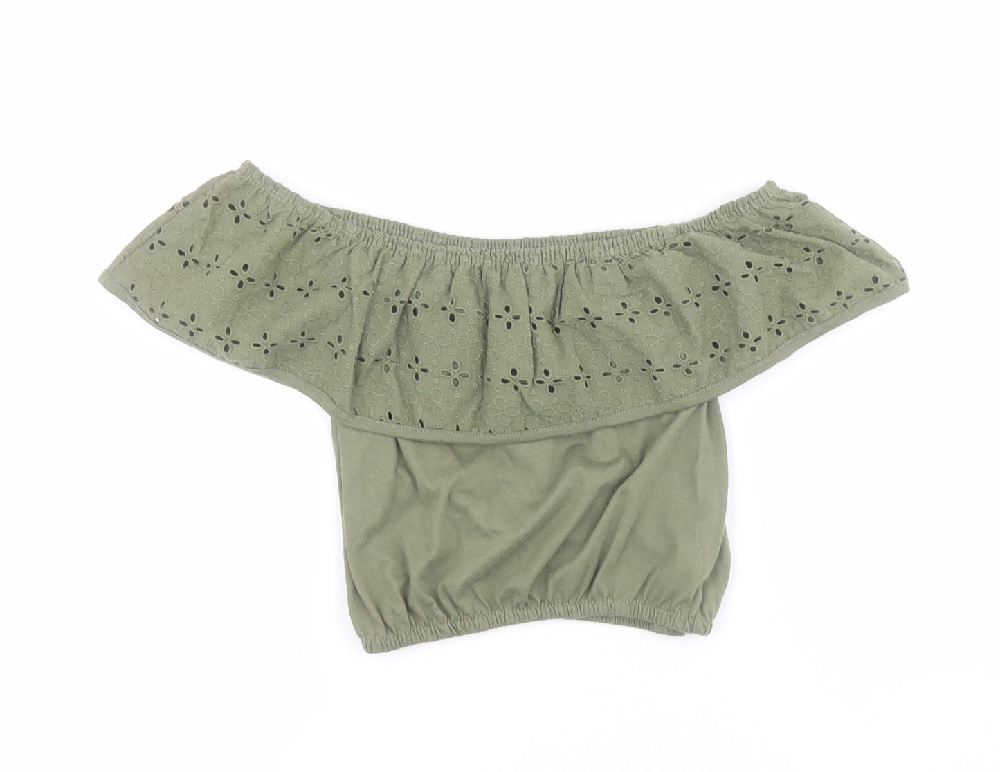 Primark Girls Green  100% Cotton Pullover Blouse Size 9-10 Years Off the Shoulder Pullover
