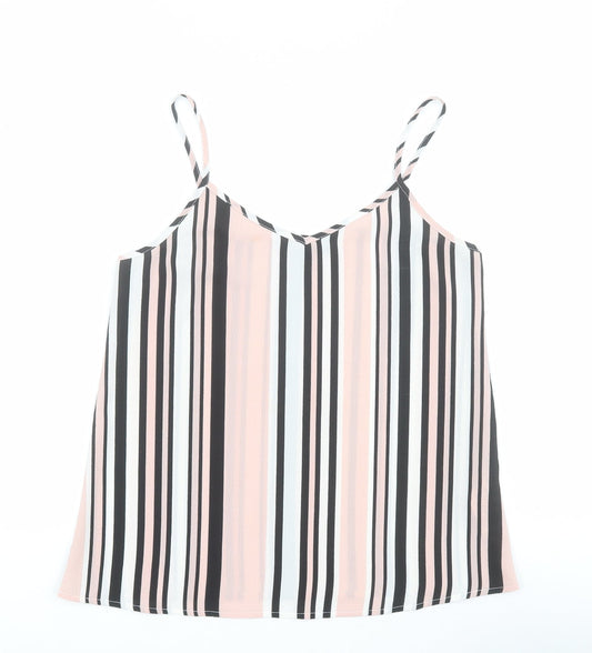 New Look Womens Pink Striped Polyester Camisole T-Shirt Size 8 V-Neck