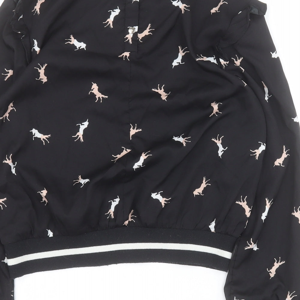 Japna Girls Black  100% Polyester Pullover Blouse Size 12 Years Round Neck Snap - Horse
