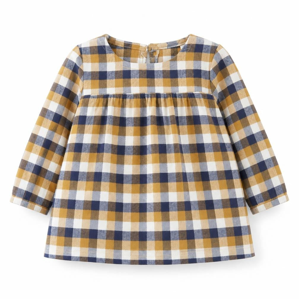 Carters Baby Blue Check 100% Cotton Shirt Dress  Size 12 Months  Round Neck Button
