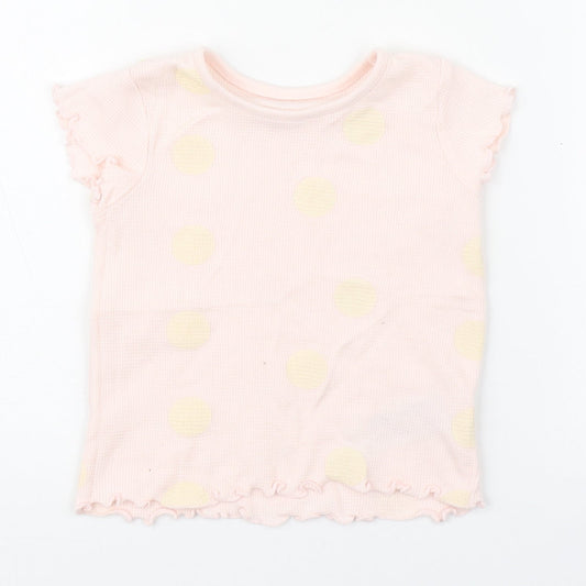 Primark Girls Pink Polka Dot 100% Cotton Basic T-Shirt Size 12-18 Months Round Neck Pullover