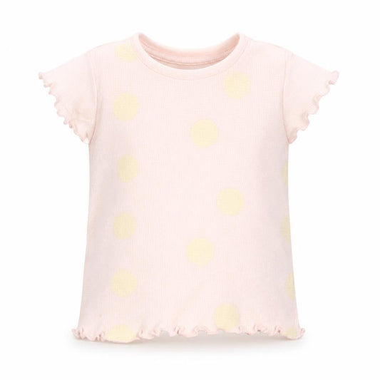 Primark Girls Pink Polka Dot 100% Cotton Basic T-Shirt Size 12-18 Months Round Neck Pullover