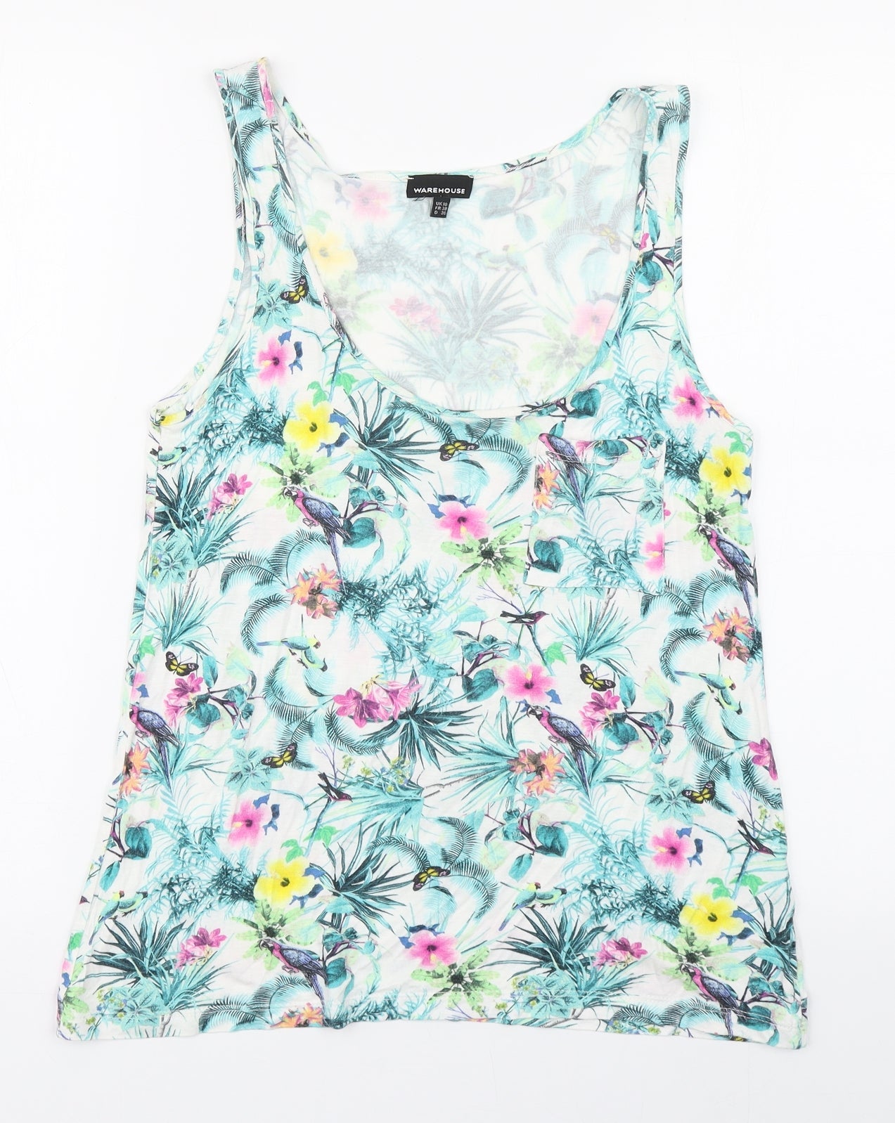 Warehouse Womens Multicoloured Floral Viscose Basic Tank Size 10 Scoop Neck