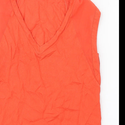 Warehouse Womens Orange  Viscose Basic Tank Size 10 Round Neck