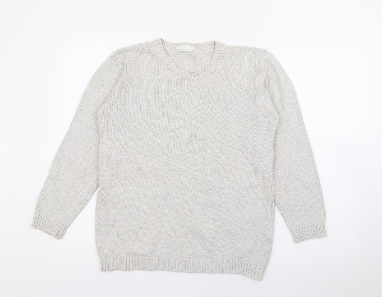 Marks and Spencer Womens Grey Crew Neck  Cotton Pullover Jumper Size 10