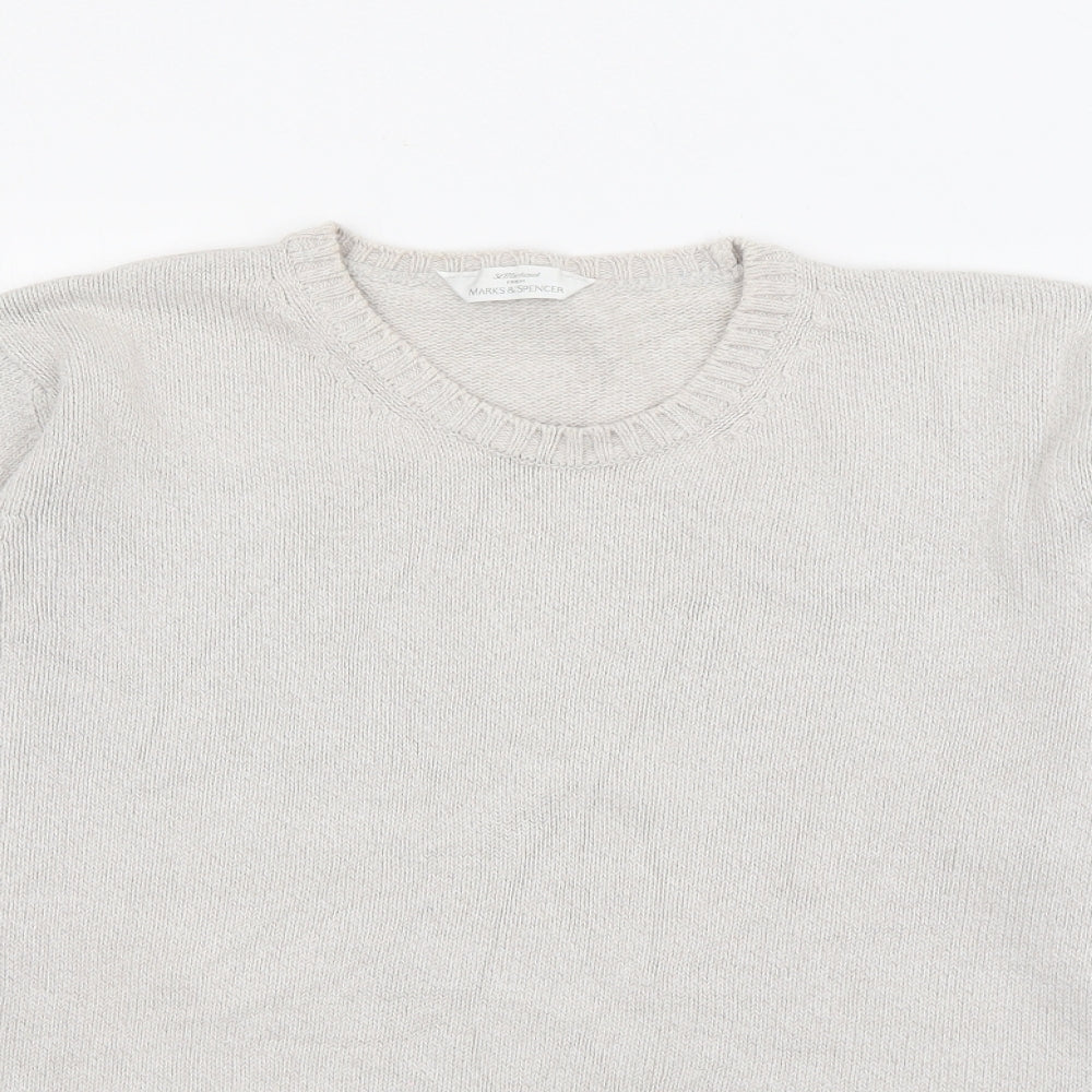 Marks and Spencer Womens Grey Crew Neck  Cotton Pullover Jumper Size 10