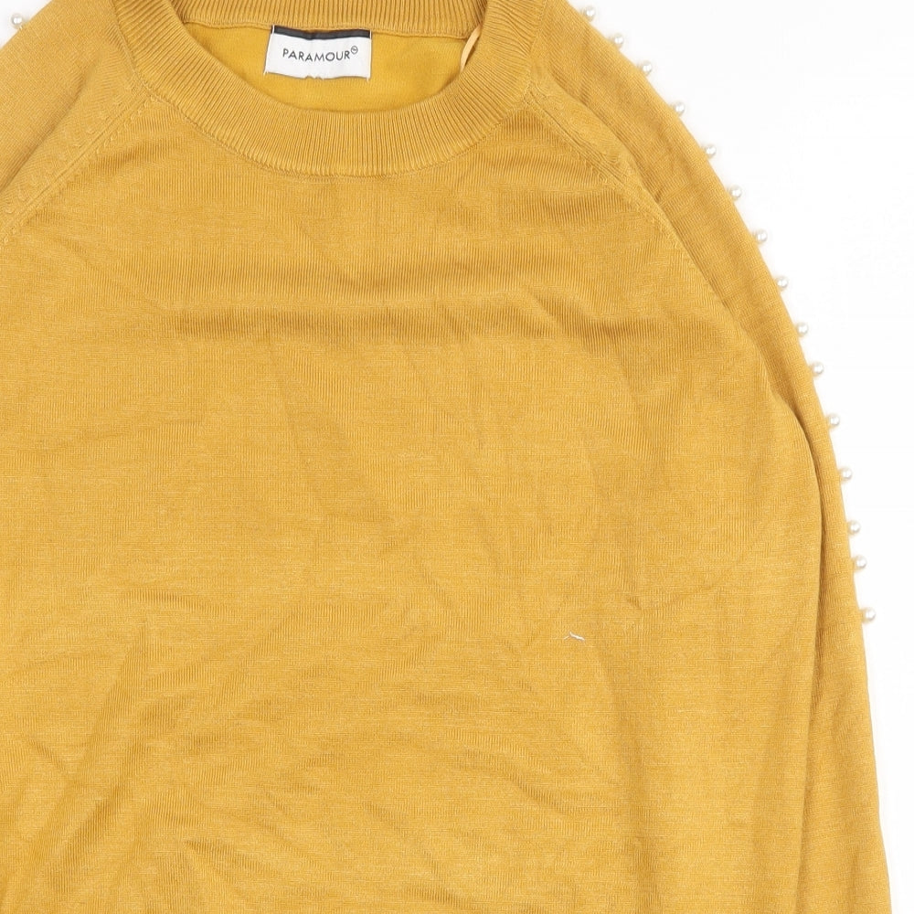 PARAMOUR Womens Yellow Round Neck  Viscose Pullover Jumper Size L