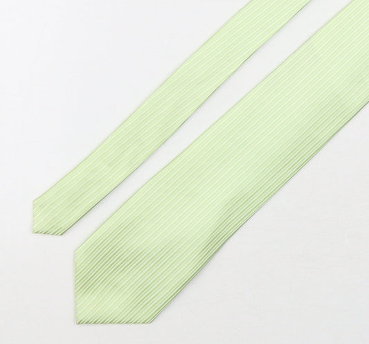 DH & AA Mens Green Striped Polyester Pointed Tie One Size