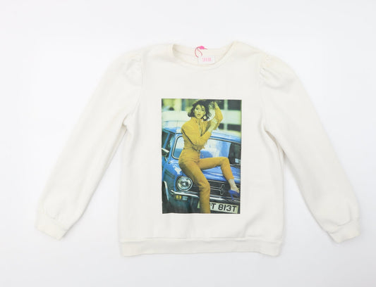 Savida Womens White  Cotton Pullover Sweatshirt Size S  Pullover