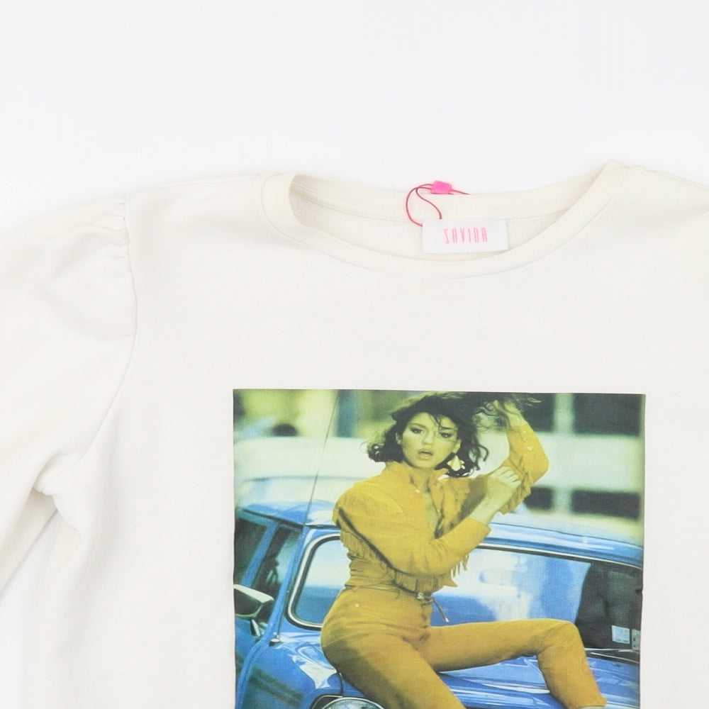 Savida Womens White  Cotton Pullover Sweatshirt Size S  Pullover