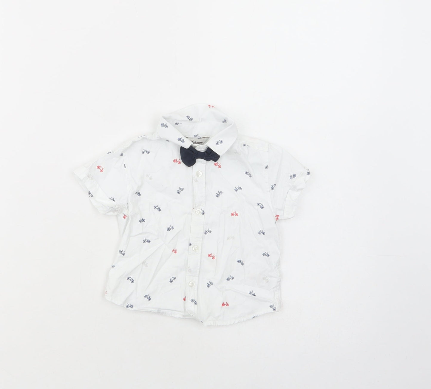 Toffyhouse Baby White Geometric Cotton Basic Button-Up Size 3-6 Months Collared Button - Bicycle Print
