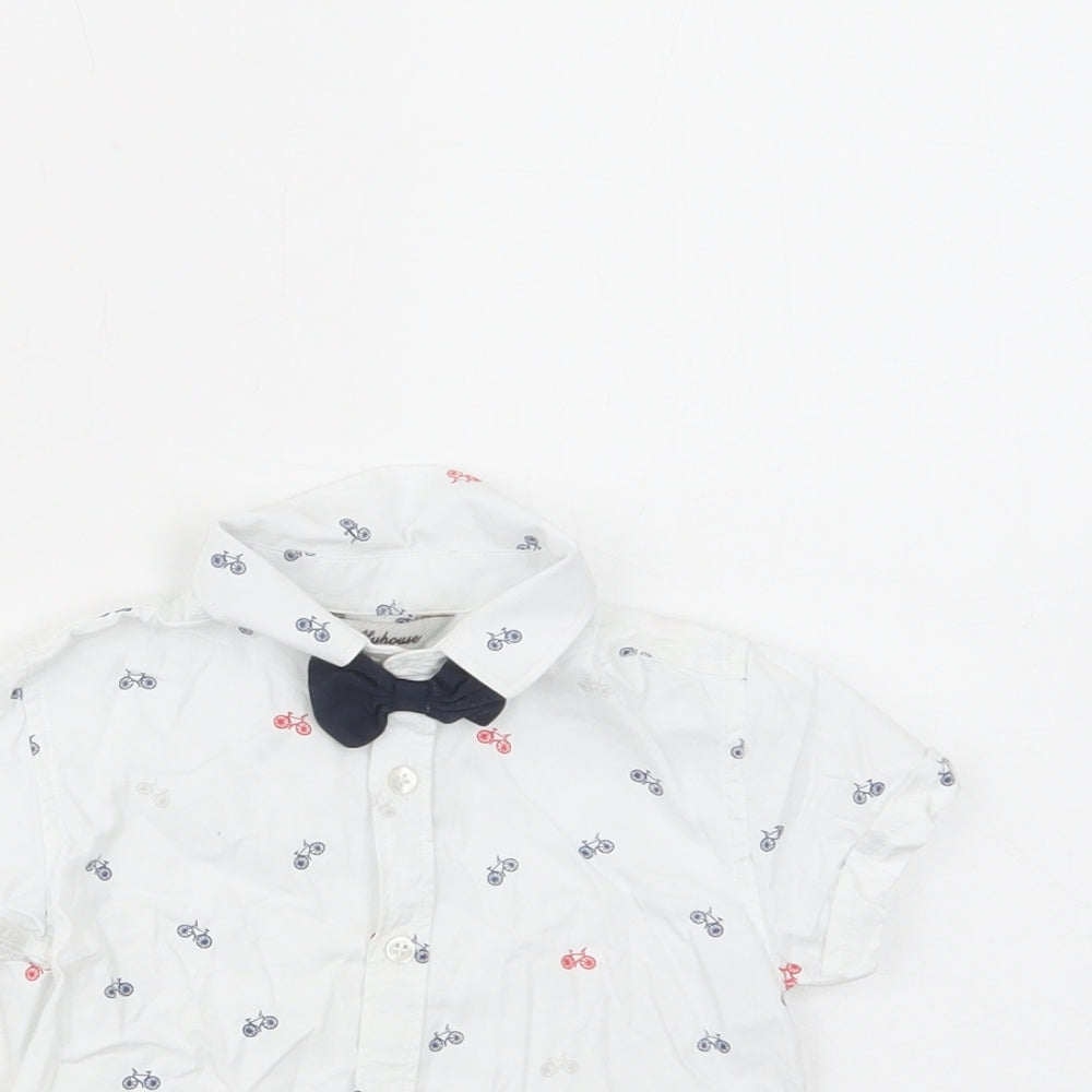 Toffyhouse Baby White Geometric Cotton Basic Button-Up Size 3-6 Months Collared Button - Bicycle Print