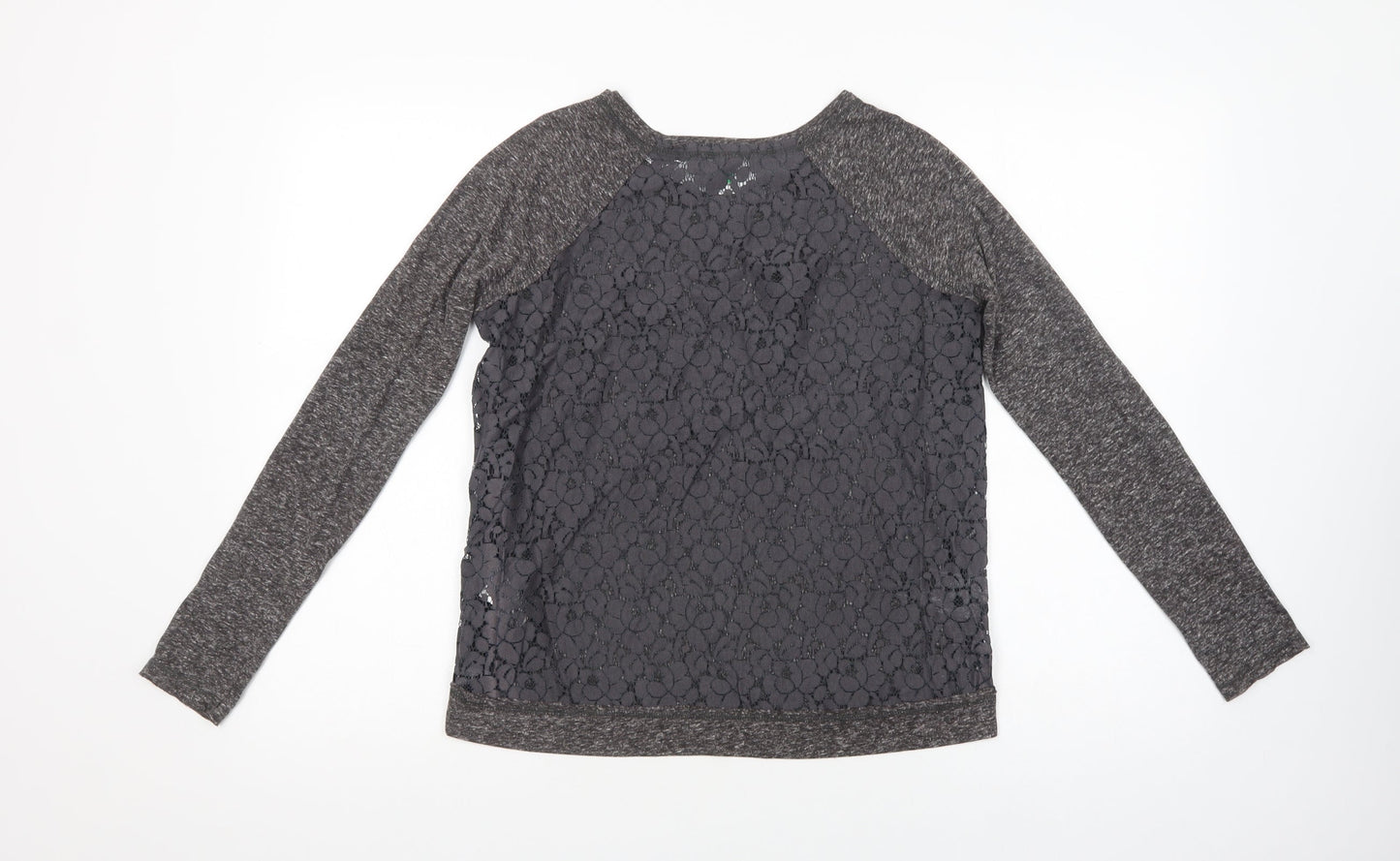 United Colors of Benetton Womens Grey  Cotton Basic Blouse Size S Crew Neck - Embellished Neckline