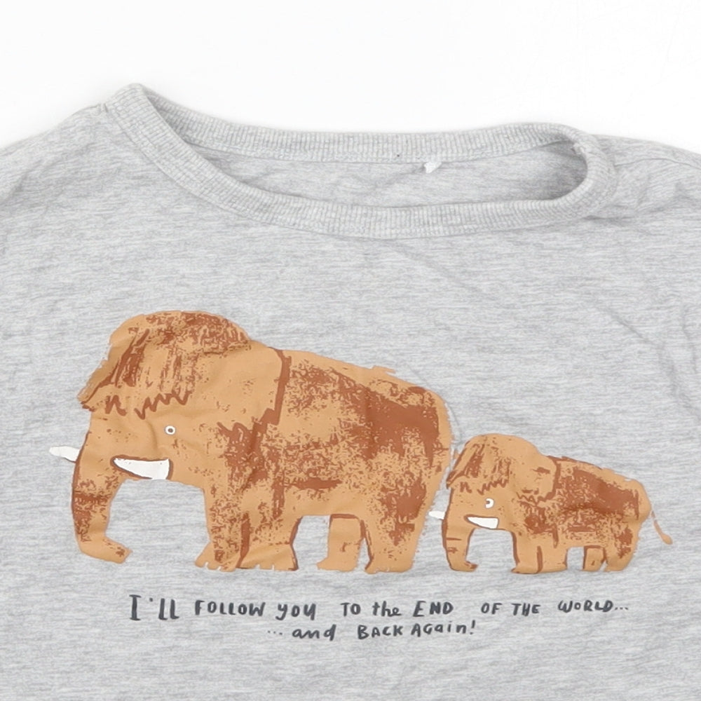 George Boys Grey  Cotton Basic T-Shirt Size 6-7 Years Crew Neck Pullover - Elephants
