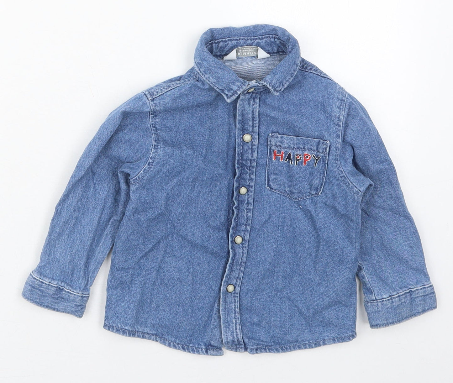 Primark Boys Blue  Cotton Basic Button-Up Size 12-18 Months Collared Button - Happy