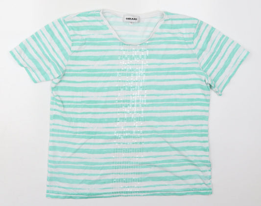 Gerard Womens Green Striped Cotton Basic T-Shirt Size XL Crew Neck