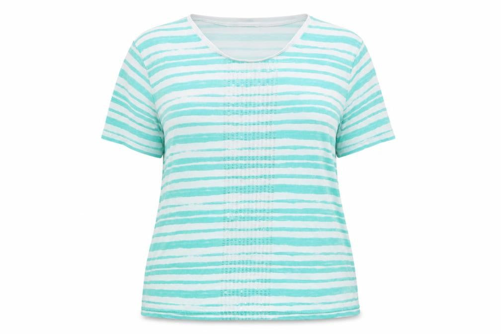 Gerard Womens Green Striped Cotton Basic T-Shirt Size XL Crew Neck