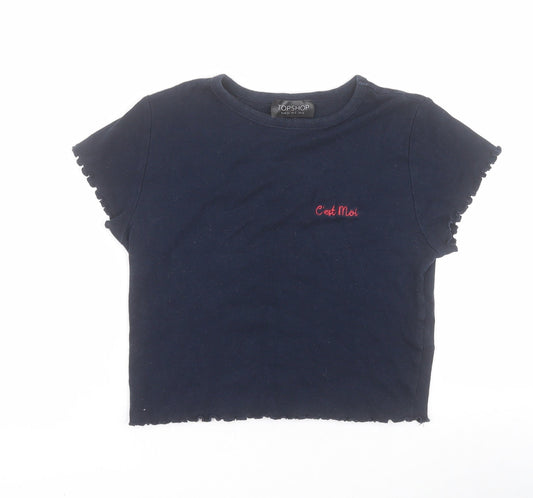 Topshop Womens Blue  100% Cotton Cropped T-Shirt Size 6 Round Neck - C'est moi