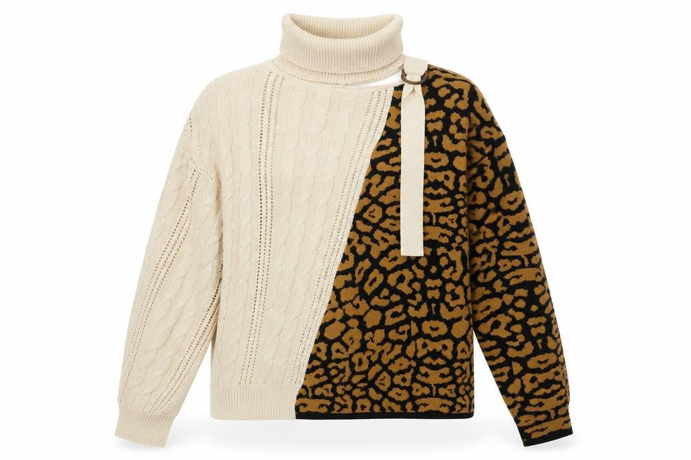 Preworn Womens Beige High Neck Animal Print Polyester Pullover Jumper Size S