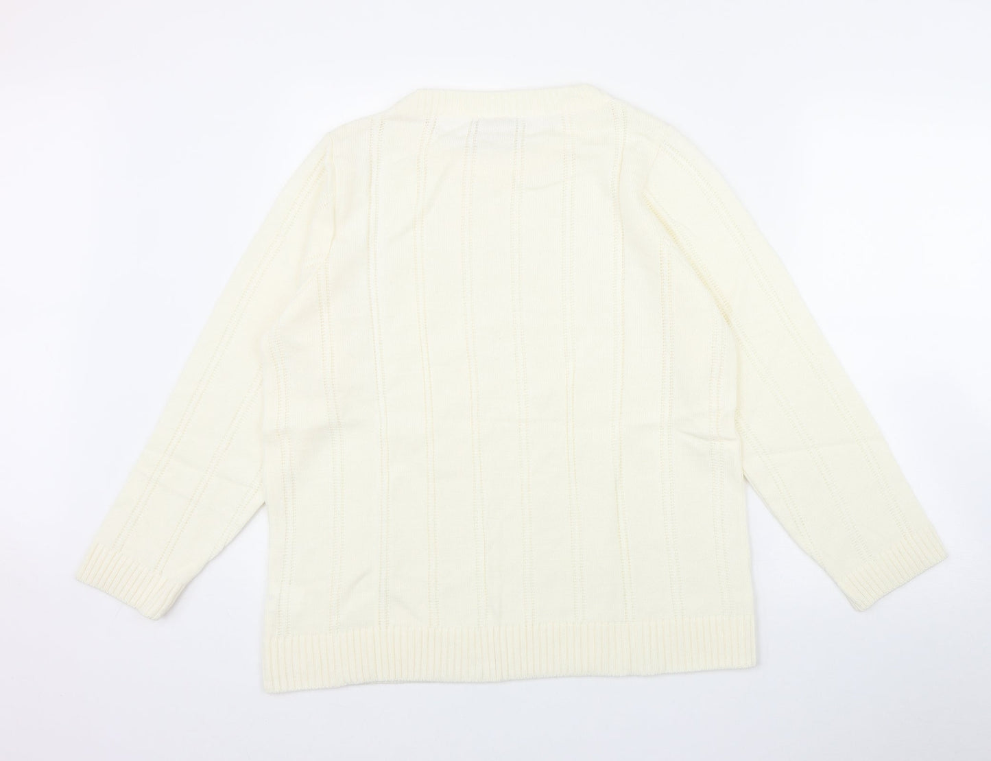 Daxon Womens Ivory Round Neck  Acrylic Pullover Jumper Size 14