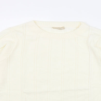 Preloved Daxon Womens Ivory Round Neck  Acrylic Pullover Jumper Size 14 - Detail