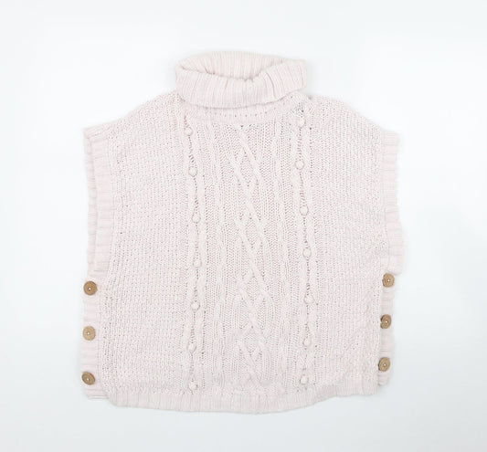 Lulurain Girls Pink Roll Neck  Polyester Vest Jumper Size 9-10 Years  Button