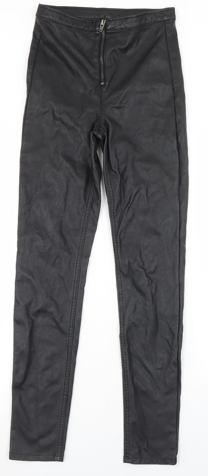 Divided Womens Black  Polyurethane Trousers  Size 8 L29 in Regular Zip