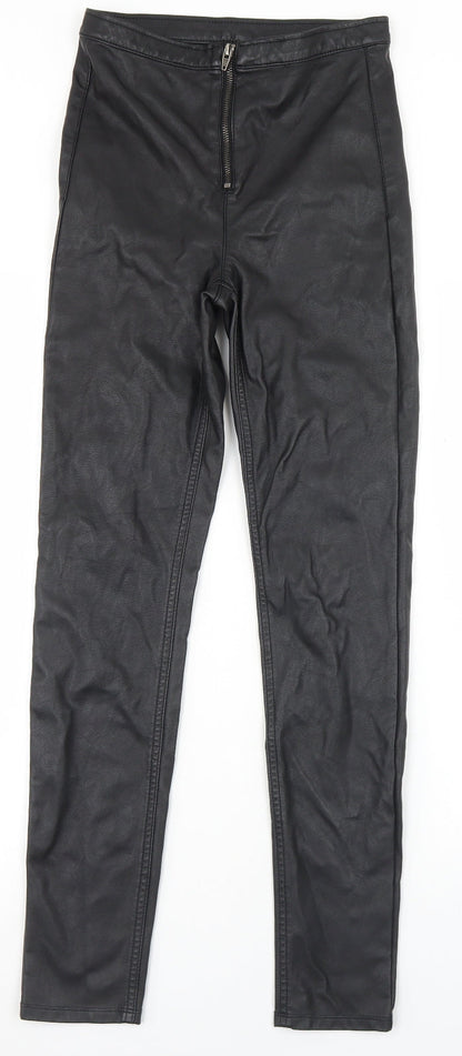 Divided Womens Black  Polyurethane Trousers  Size 8 L29 in Regular Zip